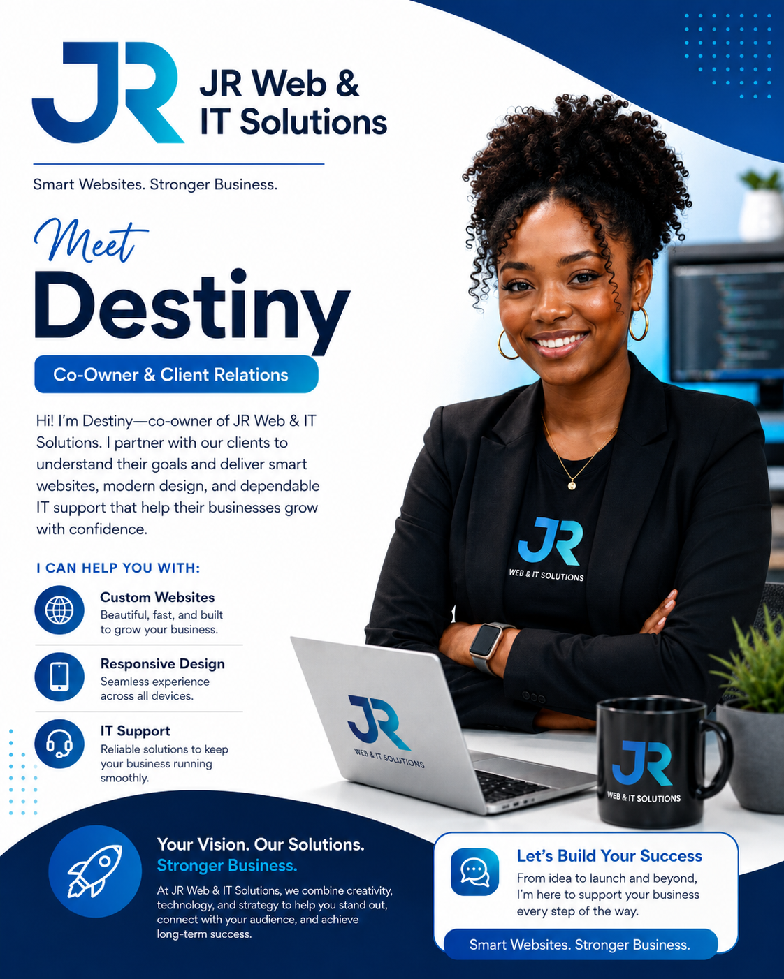 Destiny representing JR Web and IT Solutions